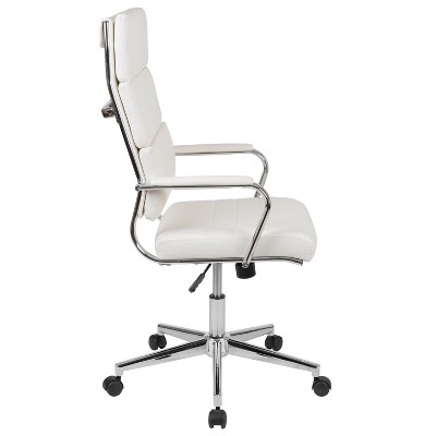 Exquisite White LeatherSoft & Chrome High-Back Executive Swivel Chair