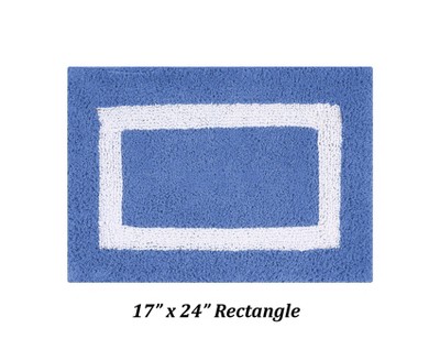 Hotel Collection Plush Reversible Striped Blue/White Cotton Bath Rug Set
