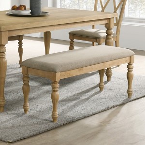 Roundhill Furniture Verta Solid Wood Upholstered Dining Bench, Light Oak Finish - 1 of 4