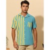 INSPIRE CHIC Men's Patchwork Striped Chest Pocket Color Block Short Sleeve Hawaiian Shirt - 2 of 4