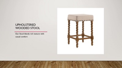 Weathered Gray 24" Rustic Farmhouse Metal & Wood Barstool with Leather Linen Seat