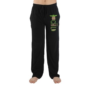 Star Wars Mandalorian Baby Grogu Character Mens Black Sleep Pajama Pants - 1 of 3