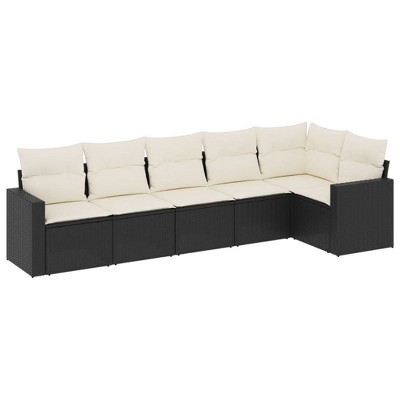 vidaXL 6 Piece Patio Sofa Set with Cushions Black and Cream Poly Rattan - Without Table