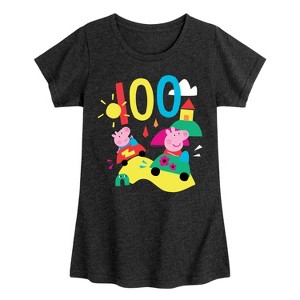 Girls' - Peppa Pig - George 100 Days of School Cars Fitted Short Sleeve Graphic T-Shirt - 1 of 4