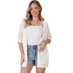 INSPIRE CHIC Women's Half Sleeve Lightweight Open Front Sheer Knit Casual Cardigan - 1 of 4