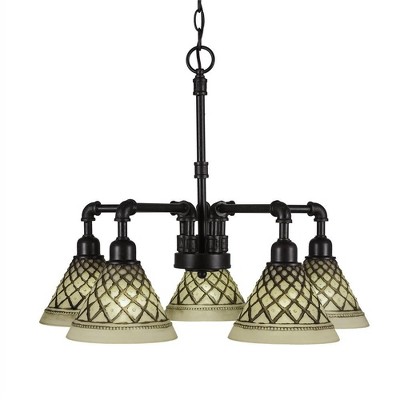 Toltec Lighting Vintage 5 - Light Chandelier in  Dark Granite with 7" Chocolate Icing Shade