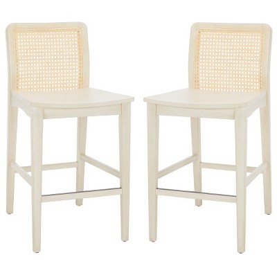 Coastal Charm White and Natural Rubberwood Barstool Set