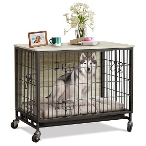 Indoor dog crate with double doors, wheels and removable tray, sturdy dog ​​crate, easy to assemble - 1 of 4