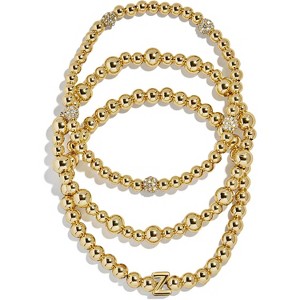 3-Piece Gold Plated Initial Bead Bracelet Set, Personalized Trendy Jewelry Gift for Women - 1 of 4