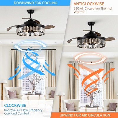 52" Matte Black Smart Crystal Ceiling Fan with Remote and Lighting
