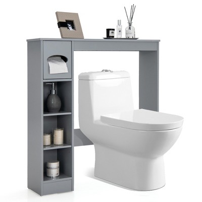 Costway Wooden Over the Toilet Storage Cabinet Bathroom Space Saver w/Paper Holder Grey\White