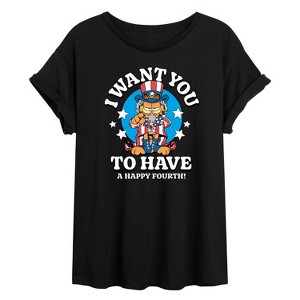 Women's - Garfield - Want You To Have A Happy Fourth Oversized Graphic T-Shirt - 1 of 4