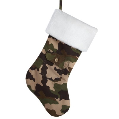 Kurt S. Adler 18.5" Army Camouflage Christmas Stocking with Pocket and White Faux Fur Cuff