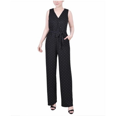 NY Collection Womens Knit Polka Dot Jumpsuit