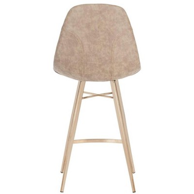 Mid-Century Brown Faux Leather Counter Stool with Copper Legs