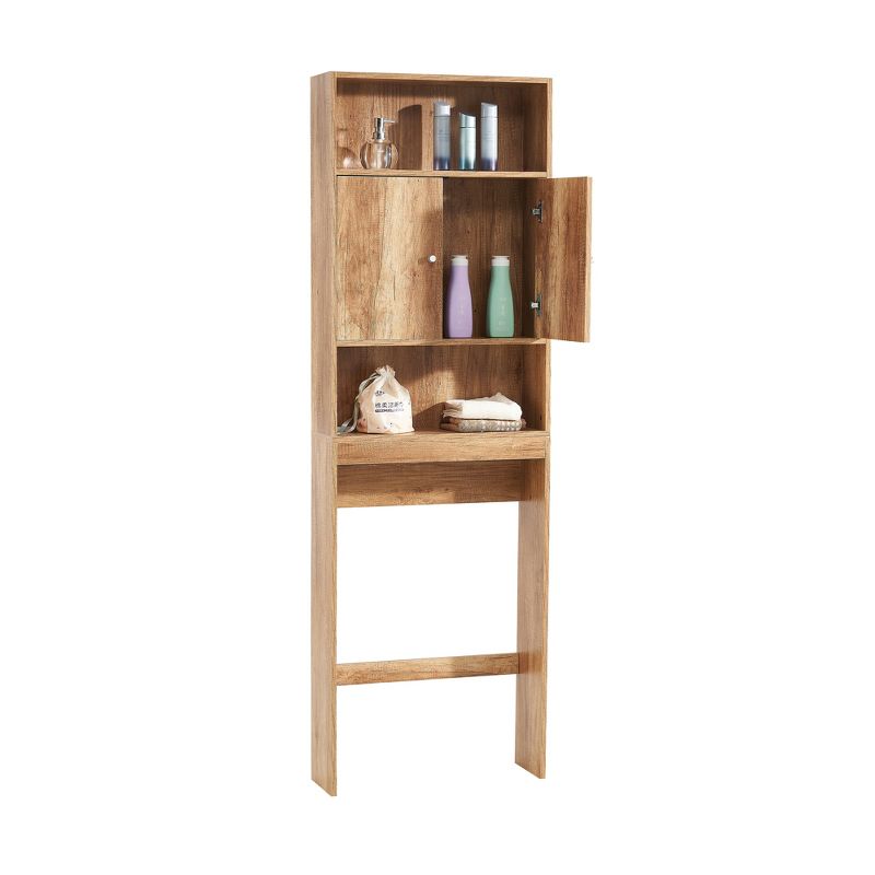 Over the Toilet Storage Rack with 2 Open Shelves and Doors, Bathroom Space Saver, Natural - ModernLuxe, 4 of 9