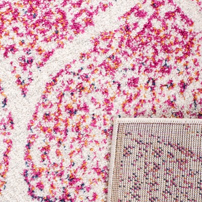 Cream and Fuchsia Reversible Synthetic Area Rug
