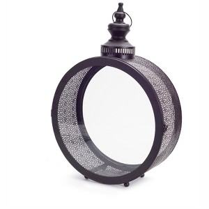HomeRoots 22" Black Distressed Ornate Metal Floor Lantern Candle Holder - 1 of 4