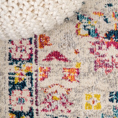 Ivory and Multicolor Synthetic Persian Boho Floral 5' x 8' Rug