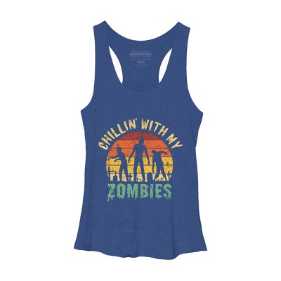 Women's Design By Humans Halloween Chillin With My Zombies Funny By Ering Racerback Tank Top