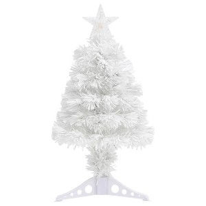 vidaXL 2 ft White Artificial Christmas Tree with LED and Fiber Optic Lighting - Lifelike PVC Tree with Color - 1 of 4