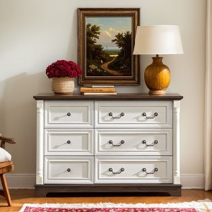 VANIRROR Farmhouse 6-Drawer Dresser Chest – Wooden Rustic Storage Organizer for Bedroom, Living Room, Sturdy and Durable - 1 of 4