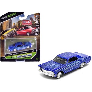 1965 Buick Riviera Candy Blue with Graphics "Lowriders" "Maisto Design" Series 1/64 Diecast Model Car by Maisto - 1 of 3