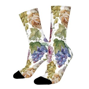 Pattern Grapes Roses Women Printed Crew Socks Funny Funky Socks Soft Polyester Novelty Gifts for Artists Men - 1 of 4