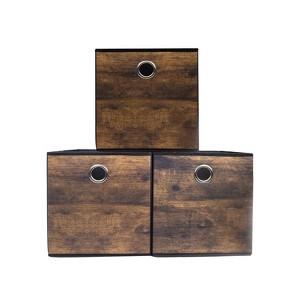 Aoibox Thickened Fabric Storage Bins Foldable Decorative Cube Organizer Basket Wood Grain for Closet Shelves Home Office 3 Pack 10.2x10.2x11in - 1 of 4