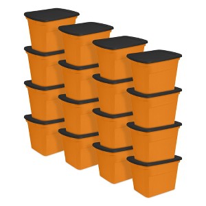 Sterilite 18 Gallon Orange Plastic Storage Container Bin Tote with Black Lid, Halloween - 1 of 4