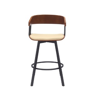 HomeRoots 27" Cream and Black Faux Leather with Metal Swivel Counter Height Bar Chair - 1 of 4