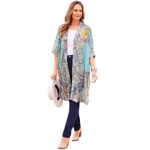 Catherines Women's Plus Size Luxe Georgette Long Duster - 1 of 4