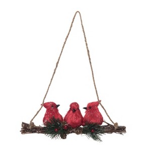 Transpac Foam 10 in. Multicolor Christmas Sisal Perched Cardinals Hanging - 1 of 4