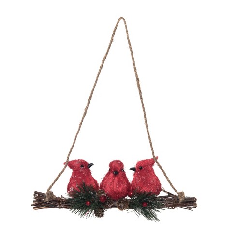 Transpac Foam 10 in. Multicolor Christmas Sisal Perched Cardinals Hanging - image 1 of 4