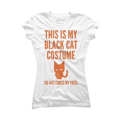 Junior's Design By Humans Halloween Introvert Black Cat Costume By Commykaze T-Shirt