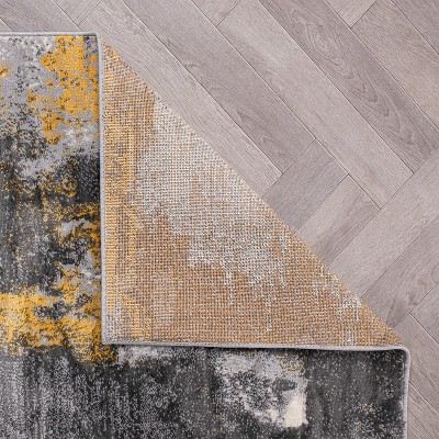 Brighton Yellow and Gray Abstract 5' x 7' Stain-Resistant Synthetic Area Rug