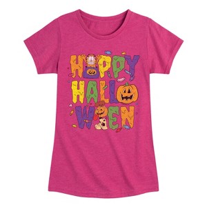 Girls' - Garfield - Happy Halloween Icons Fitted Short Sleeve Graphic T-Shirt - 1 of 4