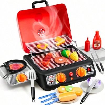 BBQ Grill , Kitchen Toy with Smoke, Light, Sound Color - Changing Food, Indoor Outdoor Cooking Gift
