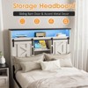 Bed Frame with Bookcase Headboard, Sliding Barn Door Storage Shelves - 3 of 4
