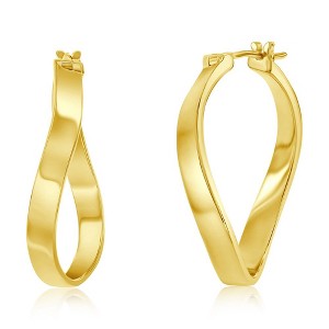 Bella Silver Sterling Silver 4x31mm Wavy Hoop Earrings - Gold Plated - Gold - 1 of 2