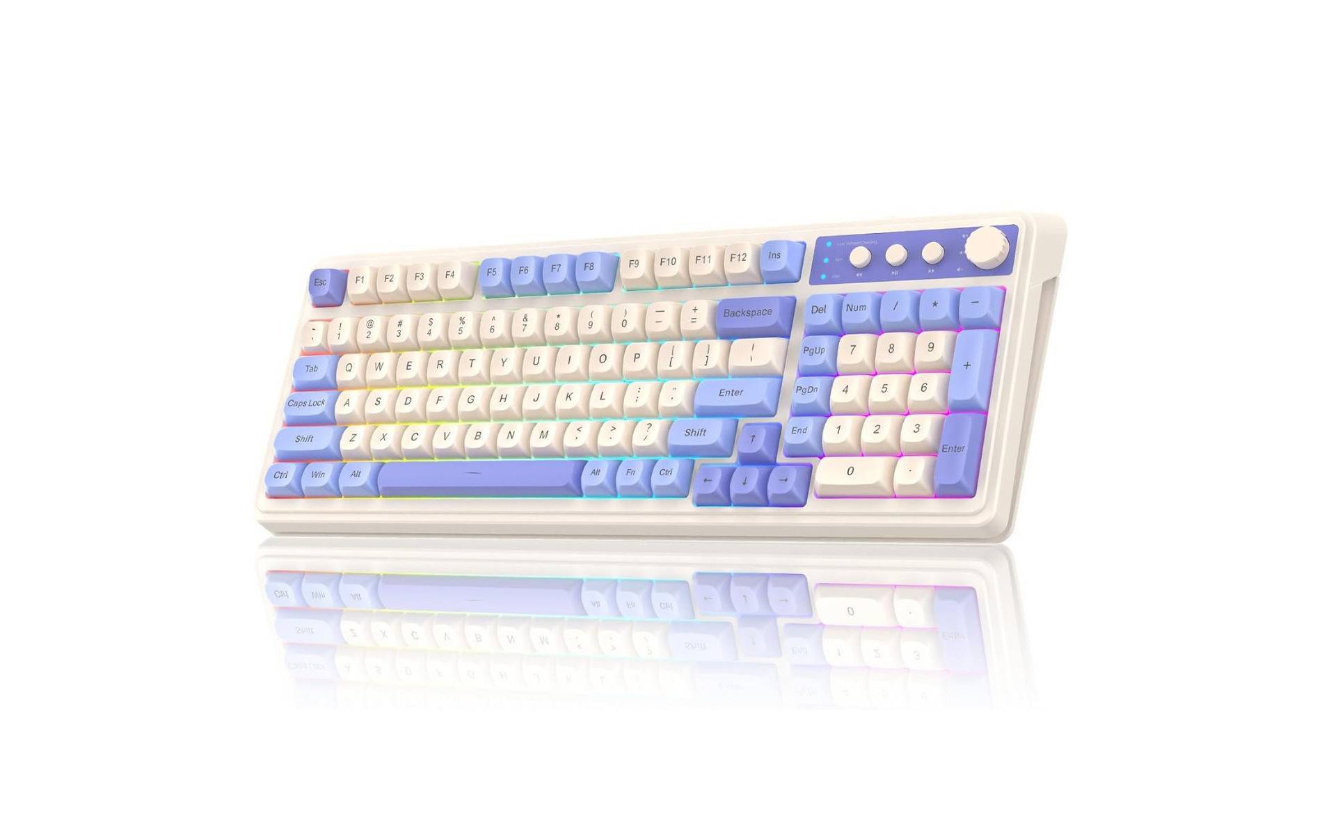AULA S99 Wireless Gaming Membrane Creamy Keyboard, Tri-Mode Connect, Num Pad, Backlit, Media Knob - Purple Blue