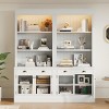 2-Piece Modern Console Bookshelf,Storage Bookcase with Glass Doors and Drawers,Living Room Solid Wood Open Shelves Bookshelf-Baofuwish - 2 of 4