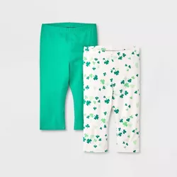 Toddler Girls' 2pk Adaptive St. Patrick's Day Capri Leggings - Cat & Jack™ Green/Cream 3T