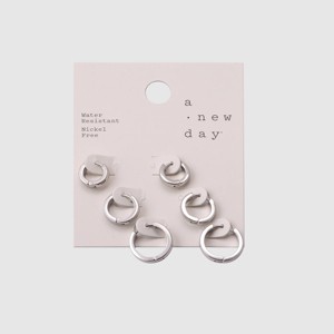 Plain Trio Water Resistant Metallic Hoop Earrings - A New Day