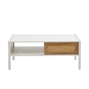 XINGHANZHENXUAN 40.16-in Coffee table, sliding door for storage, metal legs, Modern table for living room - 1 of 4