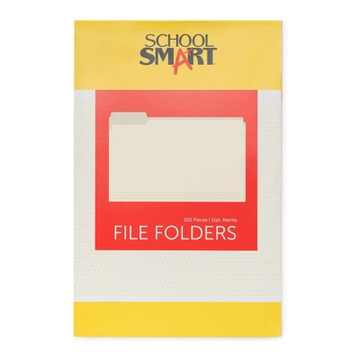School Smart Manila File Folders, Legal Size, 1/5 Cut Tabs, Pack of 100