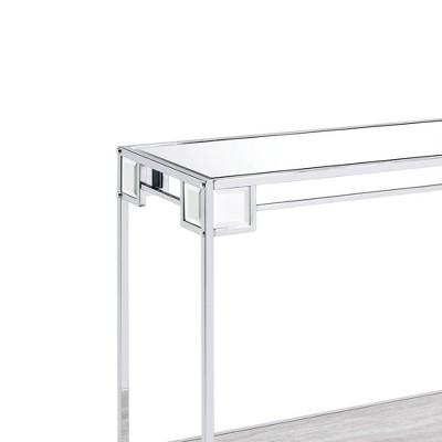 47" Mirrored Glass and Chrome Console Table with Storage