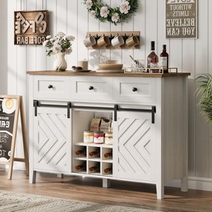 Farmhouse Buffet Cabinet with Sliding Barn Door and Drawer, Adjustable Shelf and Removable Wine Rack - 1 of 4