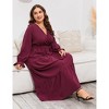 Plus Size Women's V Neck Long Sleeve Maxi Dress with Belt Flowy Elegant Floor Length Dress - 4 of 4