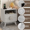 Fluted Night Stand,Wood Tall Nightstands with Outlets, Nightstand Bedside Table End Table with 2 Drawers,Open Shelf,Feet for Bedroom,Living Room - 4 of 4